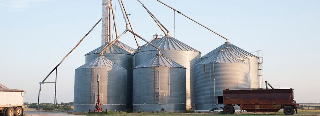 Grain silos in operation